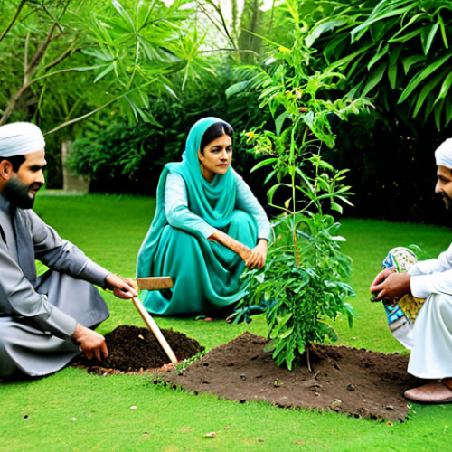 Home 7 **
"A Pakistani family engaging in environmentally conscious activities, such as planting trees and recycling, in a lush green garden. Fully clothed in traditional Shalwar Kameez, appropriate attire, safe for work, perfect anatomy, natural proportions, professional photography, high quality, family-friendly."
**
