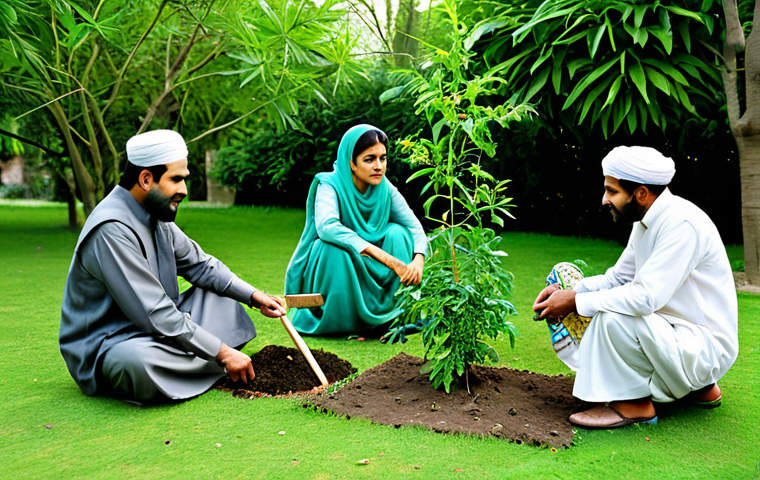 **

"A Pakistani family engaging in environmentally conscious activities, such as planting trees and recycling, in a lush green garden. Fully clothed in traditional Shalwar Kameez, appropriate attire, safe for work, perfect anatomy, natural proportions, professional photography, high quality, family-friendly."

**