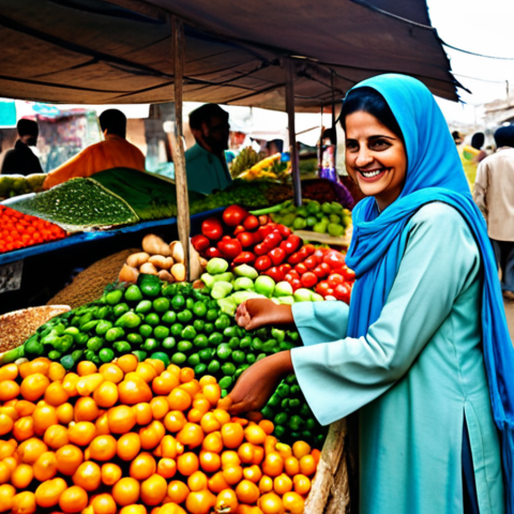 **
"A family-friendly scene in a vibrant Karachi marketplace (bazaar). A fully clothed mother wearing a traditional shalwar kameez smiles as she buys fresh produce from a vendor. The scene is filled with colorful textiles, spices, and fruits. Appropriate attire, safe for work, perfect anatomy, correct proportions, natural pose, professional photography, high quality, modest."
**