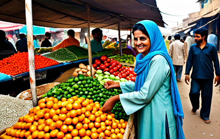 **
"A family-friendly scene in a vibrant Karachi marketplace (bazaar). A fully clothed mother wearing a traditional shalwar kameez smiles as she buys fresh produce from a vendor. The scene is filled with colorful textiles, spices, and fruits. Appropriate attire, safe for work, perfect anatomy, correct proportions, natural pose, professional photography, high quality, modest."
**