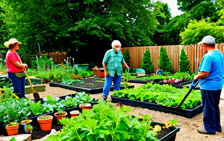**
"A community garden scene, people of diverse ages and backgrounds working together, fully clothed in gardening attire, lush green plants and vegetables, safe for work, appropriate content, family-friendly, perfect anatomy, natural pose, professional photography, high quality, bright sunny day."
**