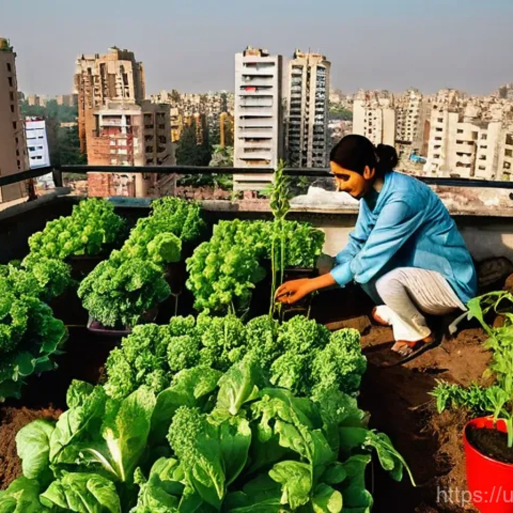 생태적 자아 형성을 위한 국제적 사례 - **Prompt:** A vibrant and lush rooftop garden in a bustling Pakistani city, such as Lahore or Karach...