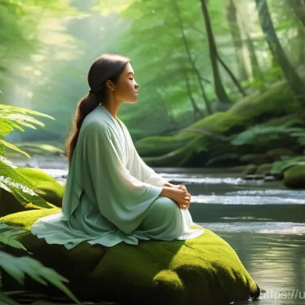 생태적 자아 형성을 위한 리더십의 중요성 - **Prompt 1: Inner Peace Amidst Nature**
A serene, realistic digital painting of a person, gender...