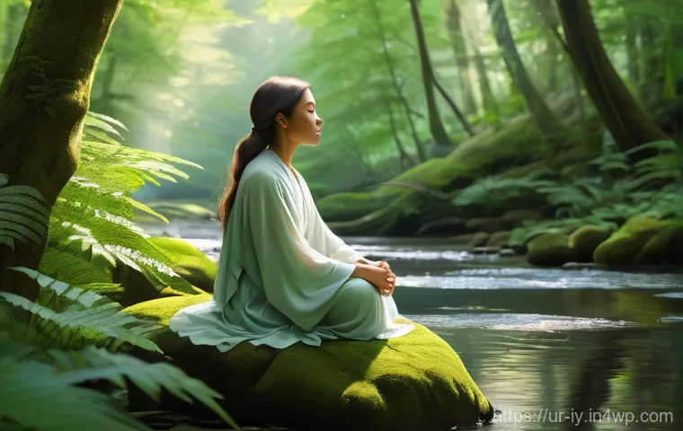생태적 자아 형성을 위한 리더십의 중요성 - **Prompt 1: Inner Peace Amidst Nature**
A serene, realistic digital painting of a person, gender...