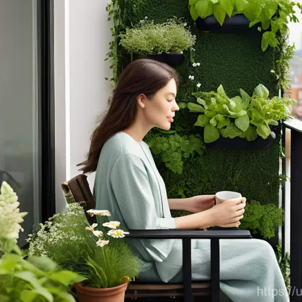 생태적 자아 형성을 위한 창의적 방법론 - **Prompt:** A serene morning scene on an urban apartment balcony. A person (gender-neutral or a woma...