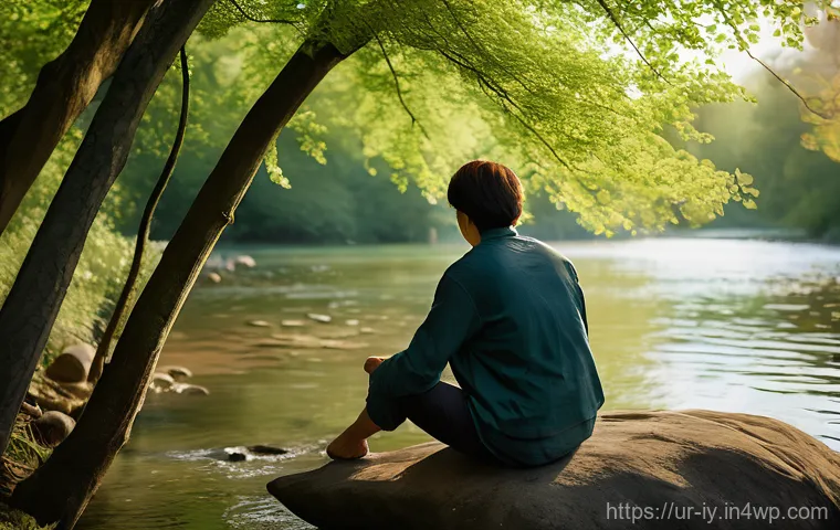 자연과의 연결이 생태적 자아에 미치는 영향 - **Prompt 1: Serene Solace in Nature**
A tranquil image of a person (gender-neutral, adult) sitti...