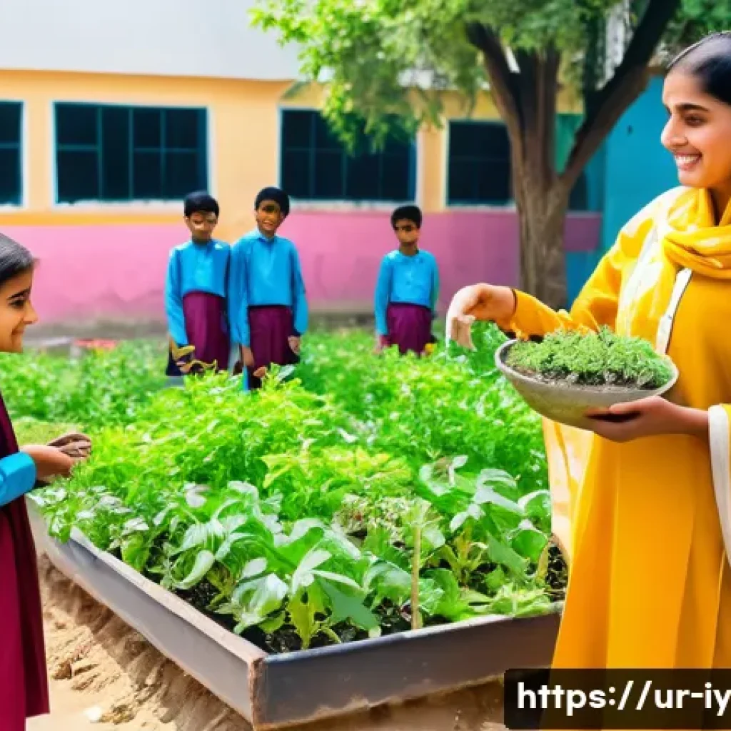생태적 자아 형성을 위한 정책적 제안 - A vibrant classroom scene in a Pakistani school featuring young Urdu-speaking children aged 8-12, al...