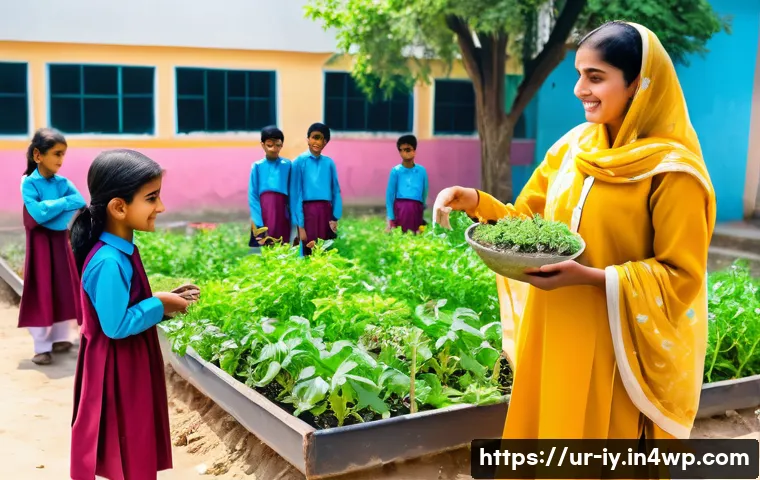 생태적 자아 형성을 위한 정책적 제안 - A vibrant classroom scene in a Pakistani school featuring young Urdu-speaking children aged 8-12, al...