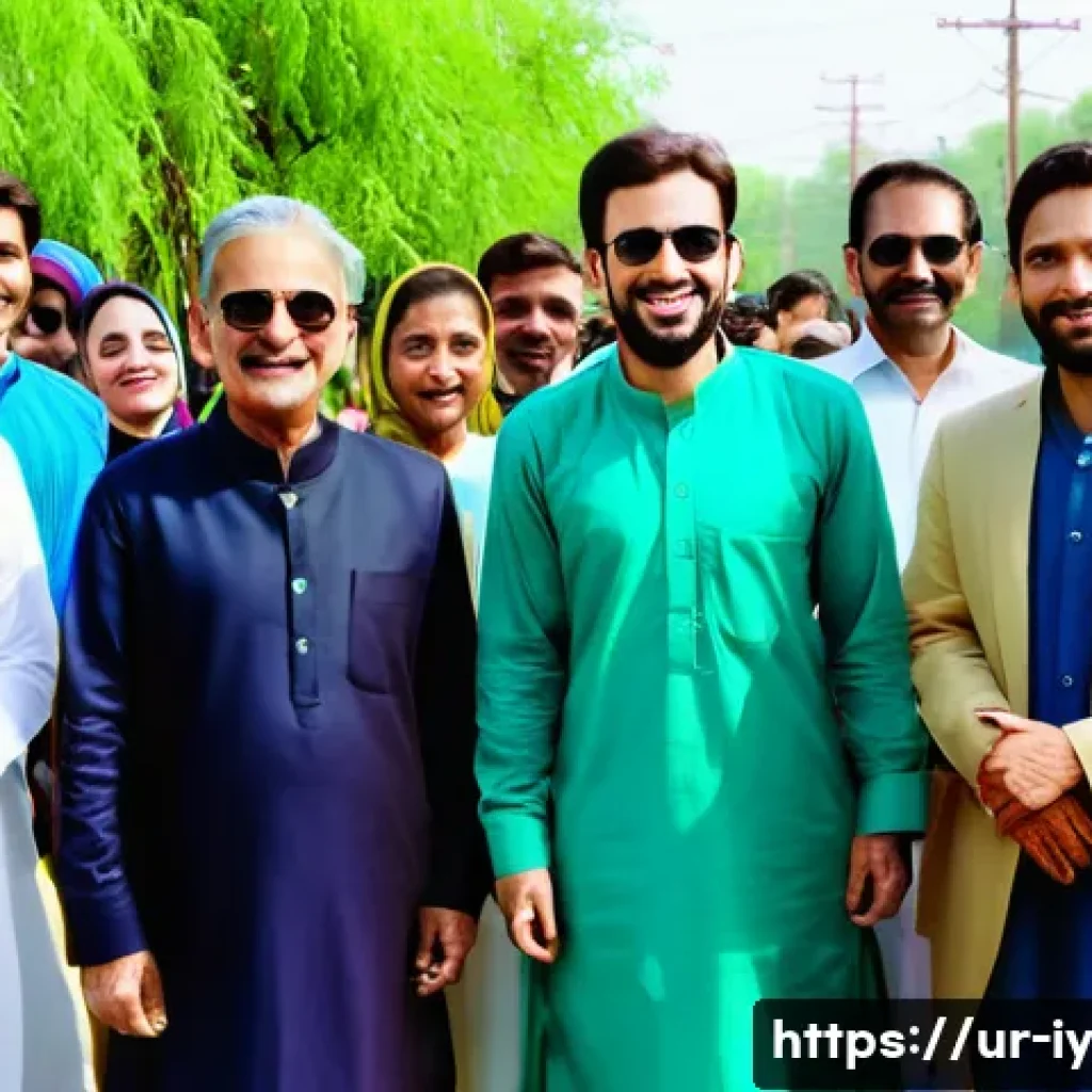 생태적 자아 형성을 위한 새로운 패러다임 - A vibrant community gathering in a Pakistani neighborhood, with diverse men, women, and children par...
