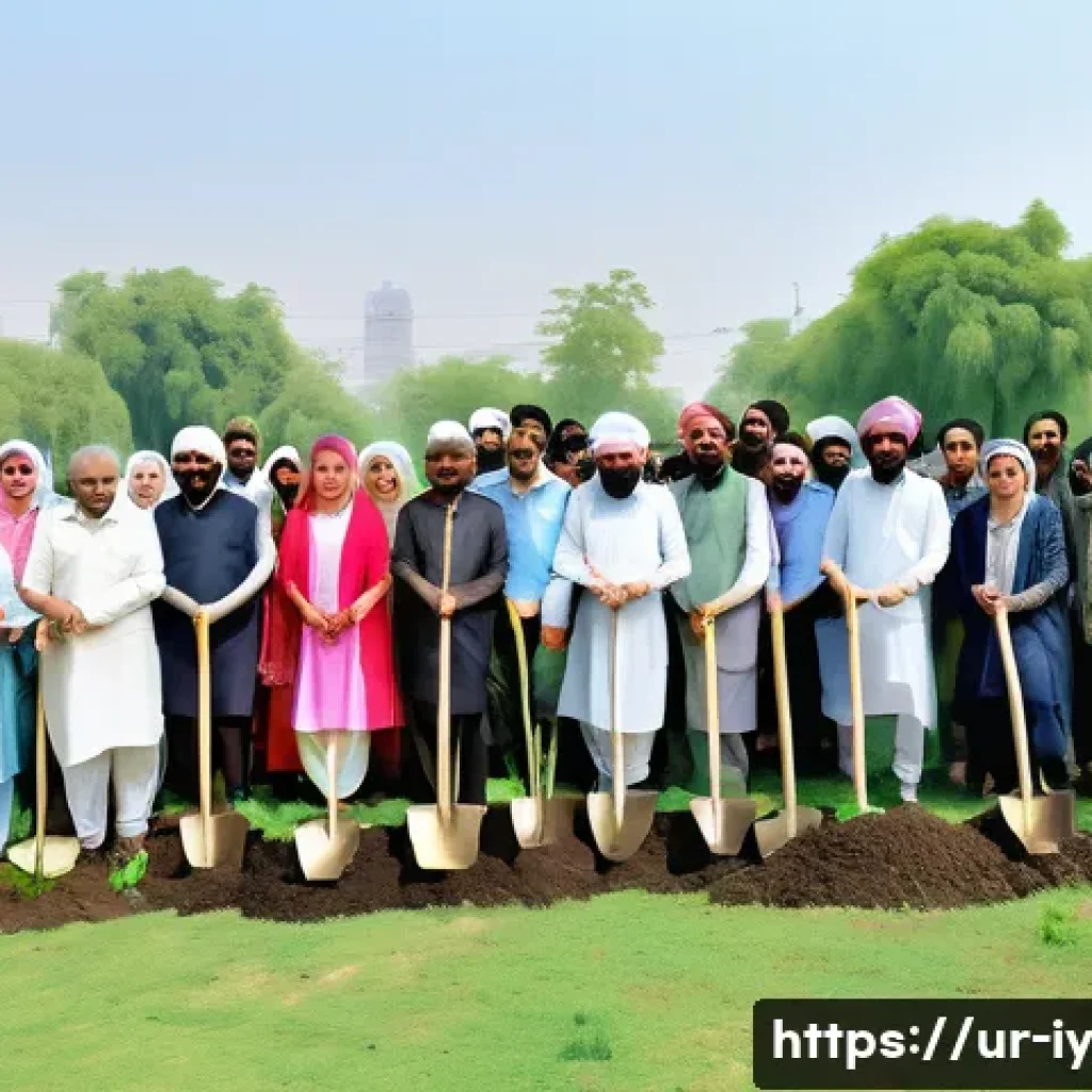 생태적 자아 형성을 위한 집단 활동의 중요성 - A diverse group of Pakistani men and women, dressed in modest casual clothes, actively participating...