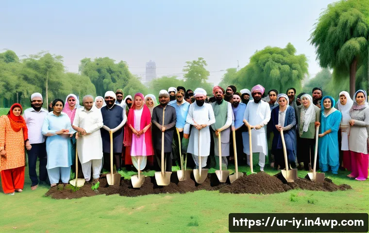 생태적 자아 형성을 위한 집단 활동의 중요성 - A diverse group of Pakistani men and women, dressed in modest casual clothes, actively participating...