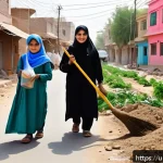 Home 20 생태적 자아 형성과 사회적 행동 - A vibrant community cleanup campaign in a Pakistani neighborhood, featuring diverse men, women, and ...
