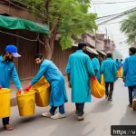 Home 19 청소년의 생태적 자아 형성을 위한 프로그램 - A vibrant community scene in an urban Pakistani neighborhood showing diverse youth ages 15-20 active...